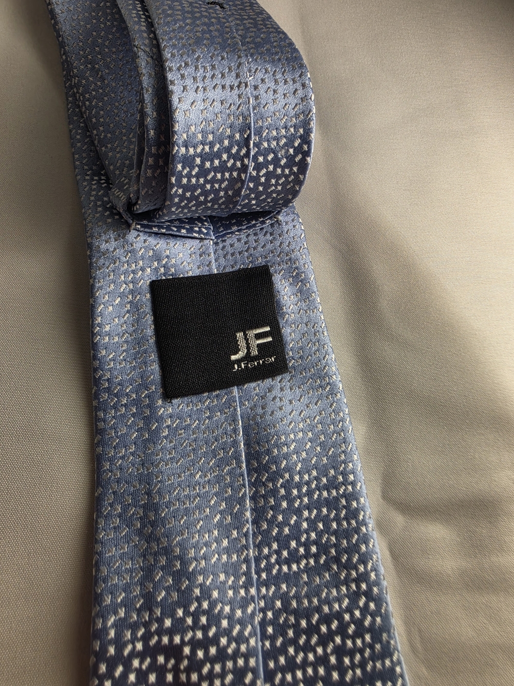 jf j.ferrar Blue Tie with Silver Dot Pattern